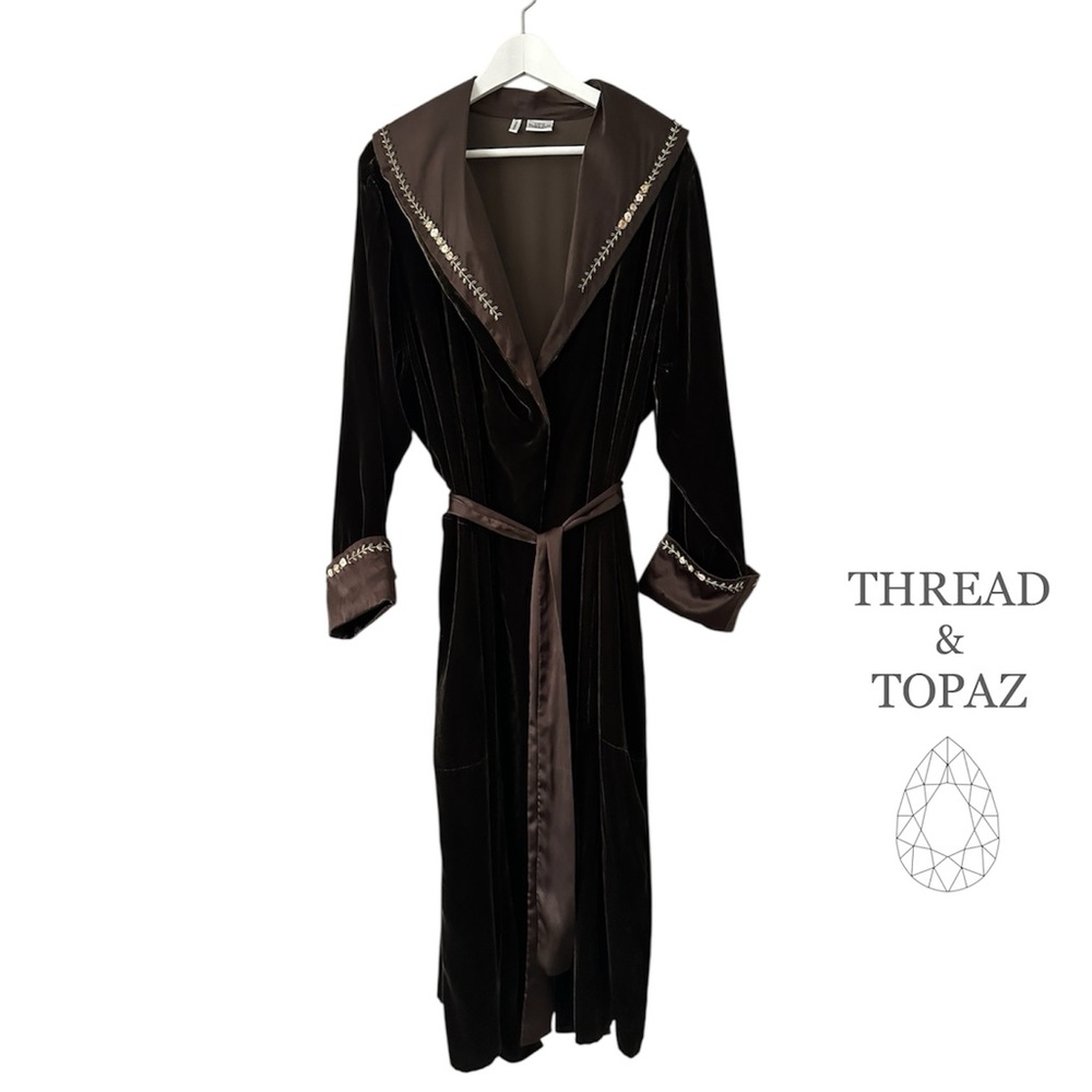 Vintage Brown Velvet Silk Loungerie Robe Medium Large